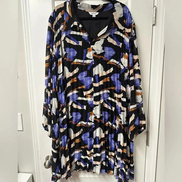NWT Nine West long sleeve dress 4x black abstract design - Picture 3 of 6
